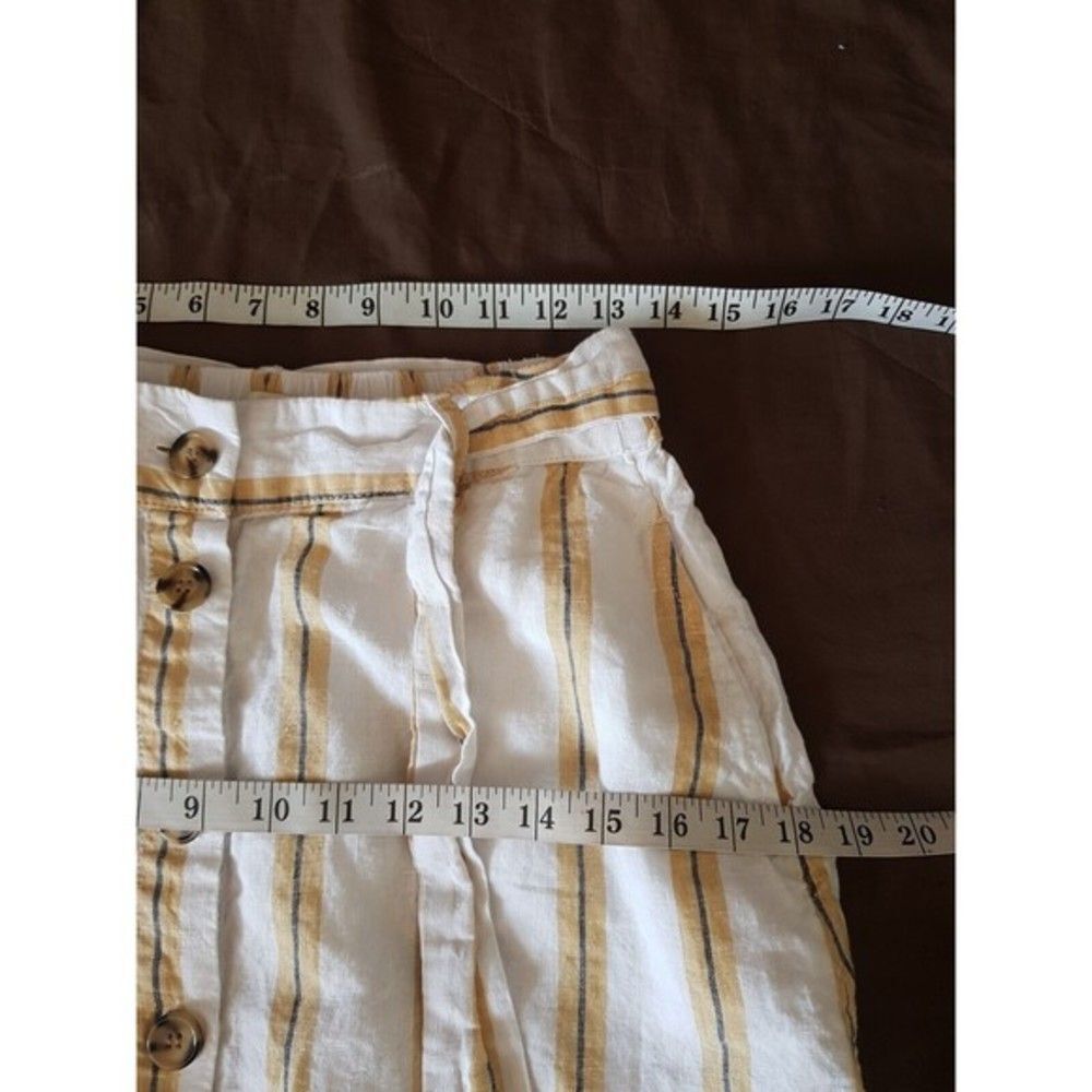 Cynthia Rowley Womens Skirt 100% Linen Striped Yellow Pockets Tied Midi Medium - Picture 12 of 12